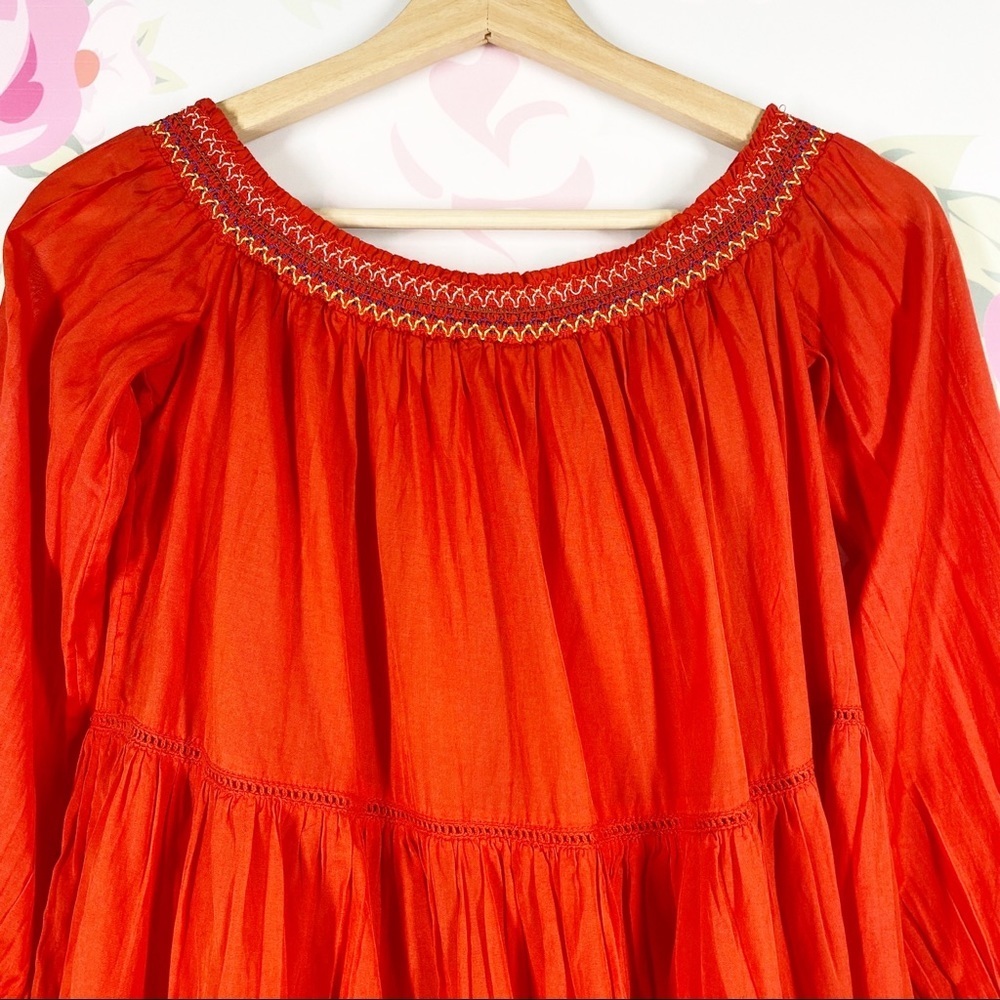 NEW Free People Sunbeam Red Floral Embroidered Off The Shoulder Mini Dress S - Picture 12 of 12